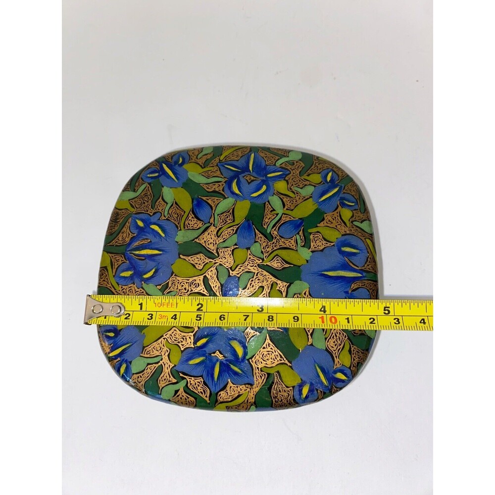Hand Painted Wooden Box Irises Gold And Green Design - Picture 9 of 10